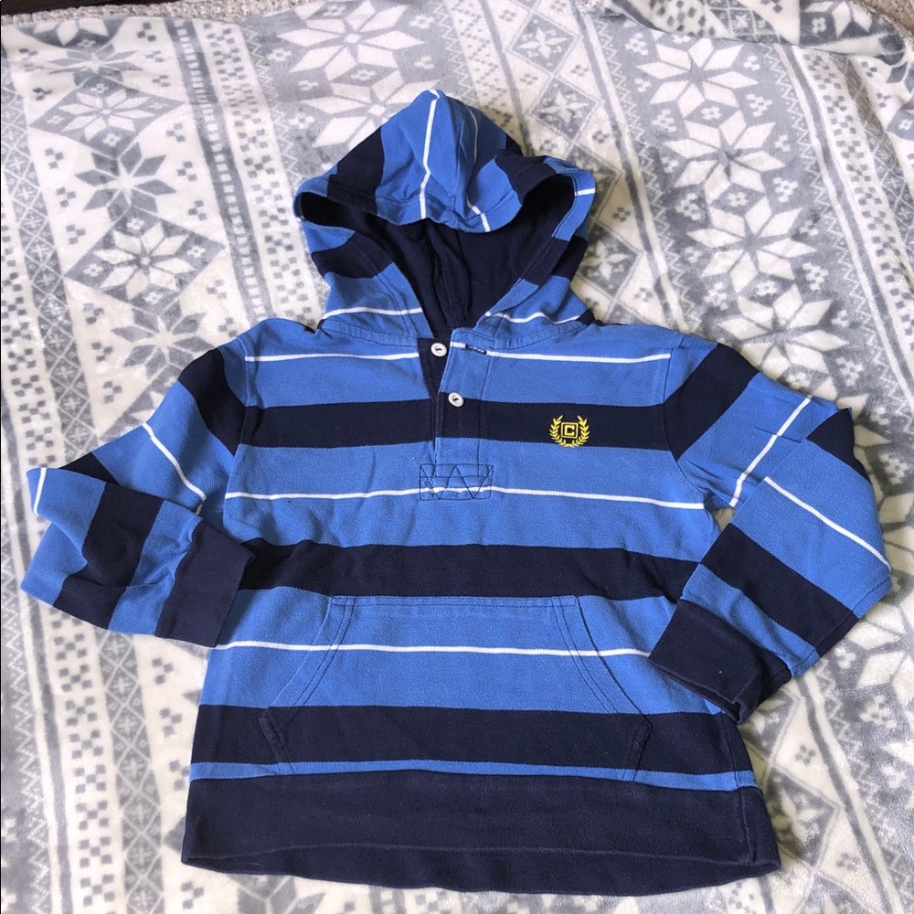 Chaps Blue and Navy Striped Hooded Polo